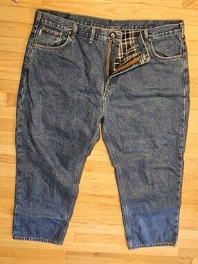 Carhartt Men's Light Blue Denim Relaxed Jeans Size 46x30 Plaid Lined Cotton